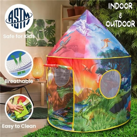Dinosaur Discovery Kids Tent w Roar Button Dinosaur Tent, Pop Up Tent for Kids - Picture 3 of 5